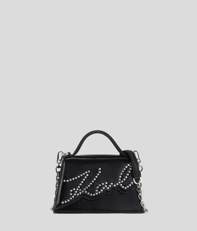 Karl Lagerfeld Small Signature Studded Cross Body Bag In Black