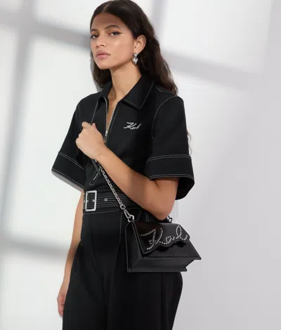 Karl Lagerfeld Small Signature Studded Cross Body Bag In Black