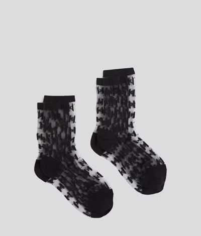 Karl Lagerfeld Monogram Netzstoff-socken – 2-pack In Black