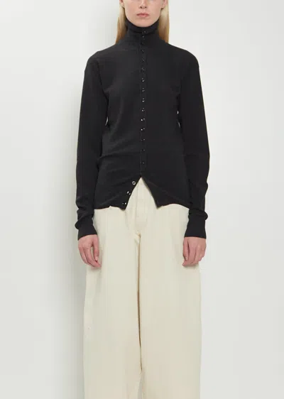 Lemaire Gray Buttoned Fitted Cardigan In Black