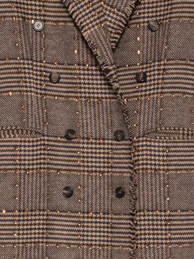 Giuseppe Di Morabito Check-print Double-breasted Coat In Brown