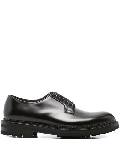 Green George Smooth Leather Derby Shoes With Grooved Sole In Black