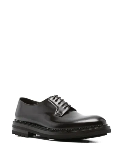 Green George Smooth Leather Derby Shoes With Grooved Sole In Black