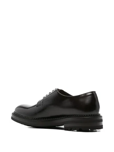 Green George Smooth Leather Derby Shoes With Grooved Sole In Black