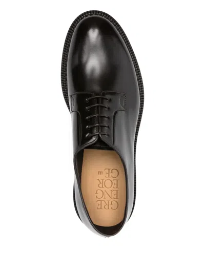 Green George Smooth Leather Derby Shoes With Grooved Sole In Black