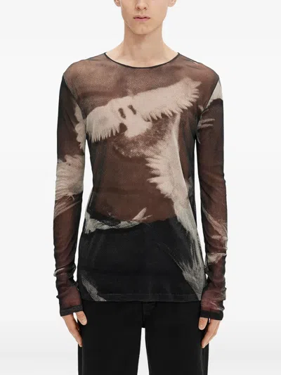 Ann Demeulemeester Greg Doves-print Long-sleeve T-shirt In Black