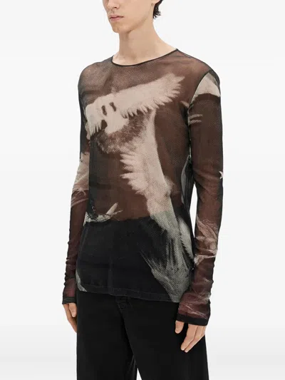 Ann Demeulemeester Greg Doves-print Long-sleeve T-shirt In Black