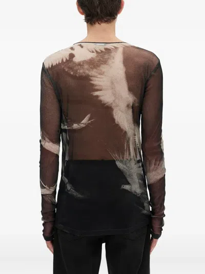 Ann Demeulemeester Greg Doves-print Long-sleeve T-shirt In Black