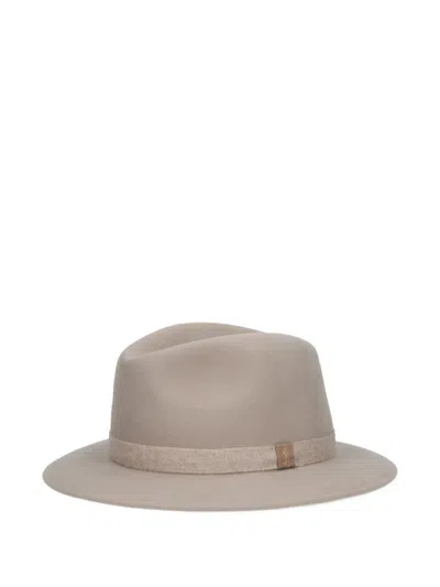 Borsalino Wide Brim Hat Grosgrain Ribbon In Gray