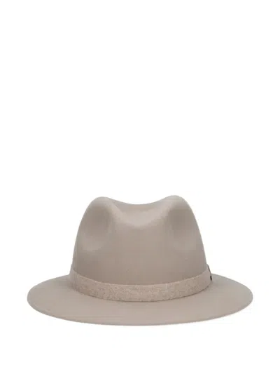Borsalino Wide Brim Hat Grosgrain Ribbon In Gray