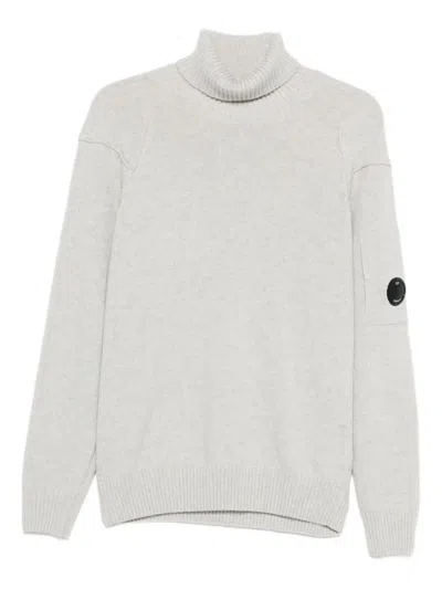 C.p. Company Ribbed Knit Turtleneck Sweater With Folded Collar And Distinctive Sleeve Patch In Neutral