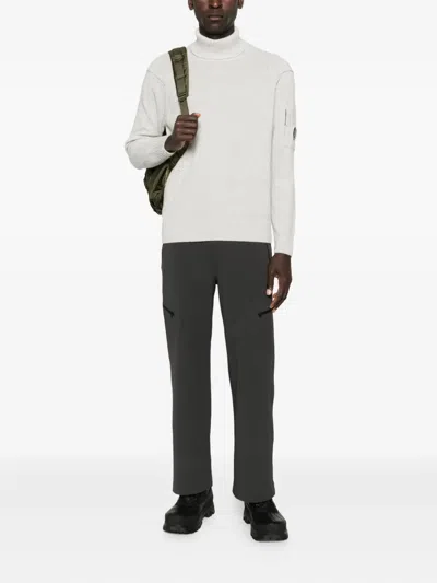 C.p. Company Ribbed Knit Turtleneck Sweater With Folded Collar And Distinctive Sleeve Patch In Neutral
