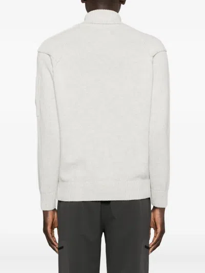 C.p. Company Ribbed Knit Turtleneck Sweater With Folded Collar And Distinctive Sleeve Patch In Neutral