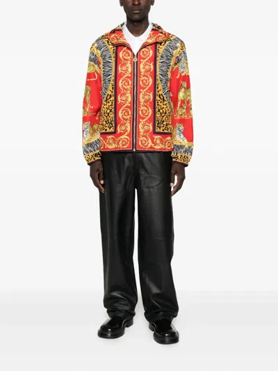 Versace Wild Cats Windbreaker Jacket In Red