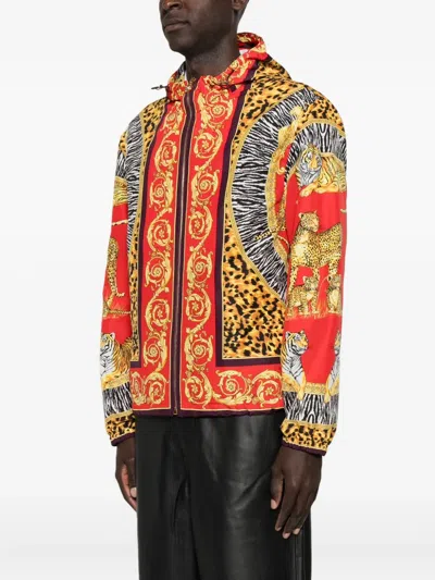 Versace Wild Cats Windbreaker Jacket In Red