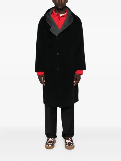 Amaranto Black Cashmere-wool Blend Coat With Notch Collar In Black