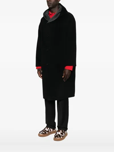 Amaranto Black Cashmere-wool Blend Coat With Notch Collar In Black