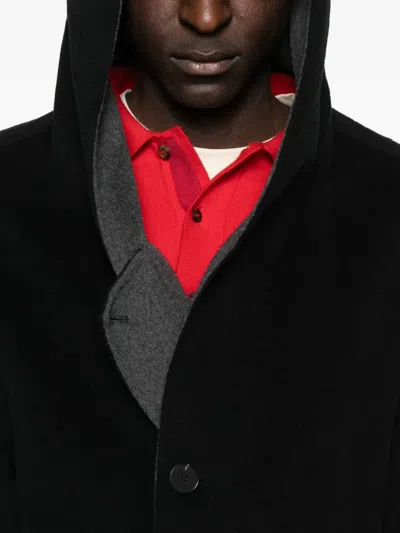 Amaranto Black Cashmere-wool Blend Coat With Notch Collar In Black