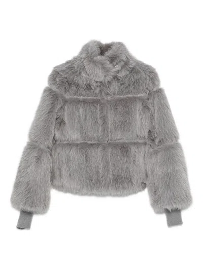 Patrizia Pepe Short Gray Fluffy Coat In Gray