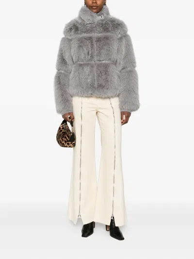 Patrizia Pepe Short Gray Fluffy Coat In Gray