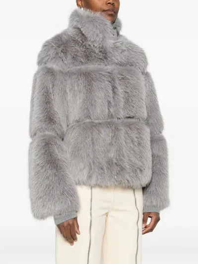 Patrizia Pepe Short Gray Fluffy Coat In Gray