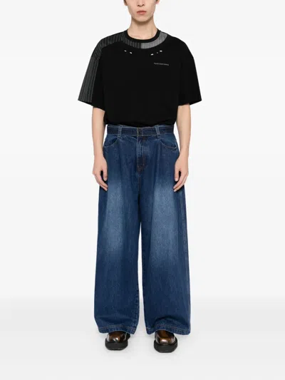 Songzio Belted Wide-leg Jeans In Blue