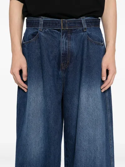 Songzio Belted Wide-leg Jeans In Blue