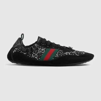 Gucci Shift Suede-trimmed Sneakers In Black