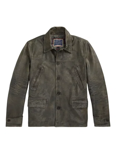 Rrl Distressed Leather Button-up Jacket In Gray