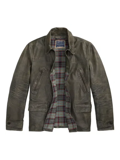 Rrl Distressed Leather Button-up Jacket In Gray