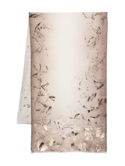 19 Andrea's 47 Metallic-print Fringed Scarf In Neutral