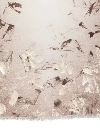 19 Andrea's 47 Metallic-print Fringed Scarf In Neutral