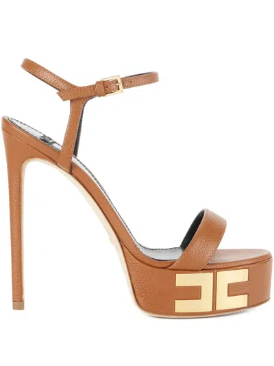 Elisabetta Franchi 135mm Vertigo Platform Ankle-strap Sandals In Brown
