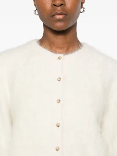 Soft Goat Fine-knit Button-up Cardigan In Neutral