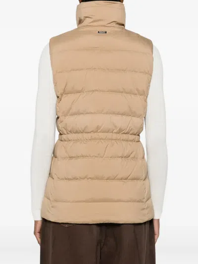 Woolrich Quilted Beige Jacket With High Stand Collar In Neutral
