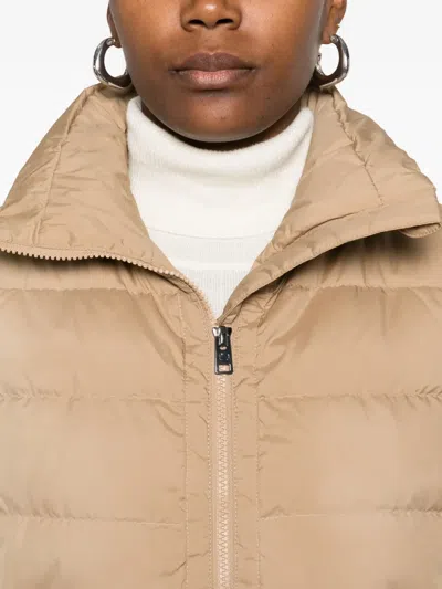 Woolrich Quilted Beige Jacket With High Stand Collar In Neutral