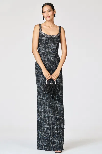 Sachin & Babi Bead-trim Tweed Column Gown In Gray