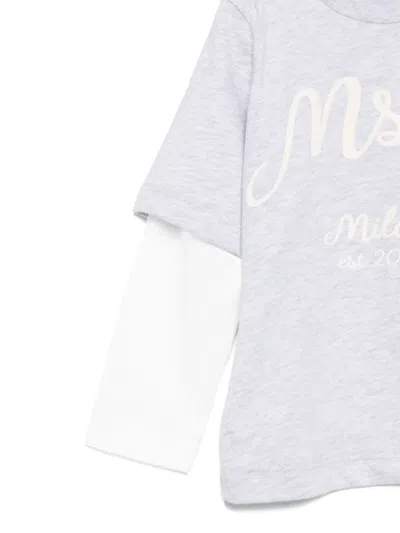 Msgm Layered Logo-print T-shirt In Gray