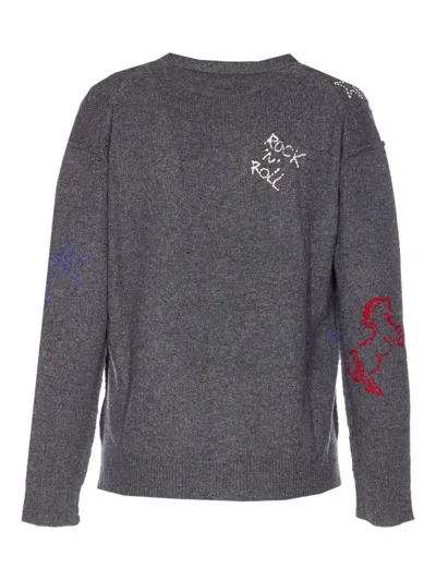 Zadig & Voltaire Mirkaz West Graph Embroidered Cashmere Cardigan In Gray