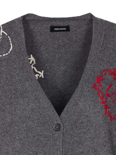 Zadig & Voltaire Mirkaz West Graph Embroidered Cashmere Cardigan In Gray