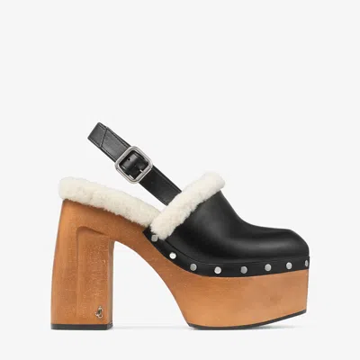 Jimmy Choo 135mm Leather Platform Sheepskin Sandals In Black