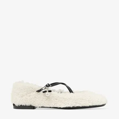 Jimmy Choo Eleri Embellished Patent Leather-trimmed Shearling Ballet Flats In White