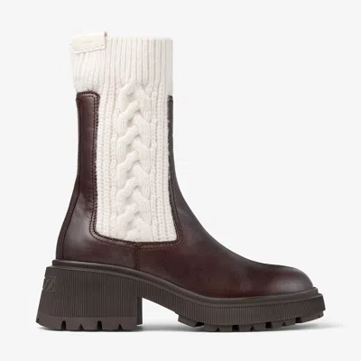 Jimmy Choo Tamia 70 Cable-knit Wool And Leather Chelsea Boots In Brown