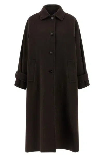 Alberto Biani Long Collared Coat With Side Pockets And Sleeves In Brown