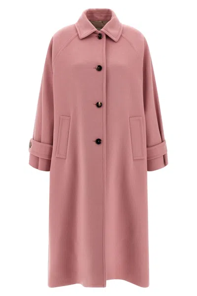 Alberto Biani Wool Coat With Notched Collar And Raglan Sleeves In Pink