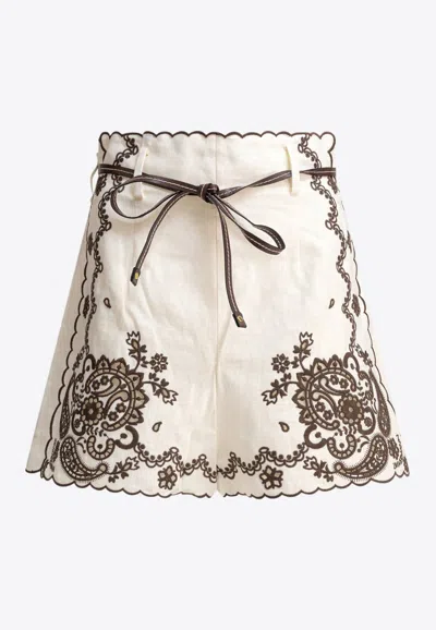 Zimmermann Ascension Embroidered Short Ivory Chocolate In White