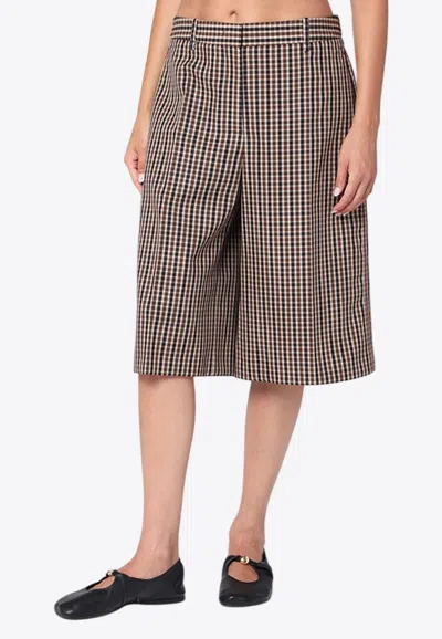 Jil Sander Brown Check Wool Bermuda Shorts In Multi