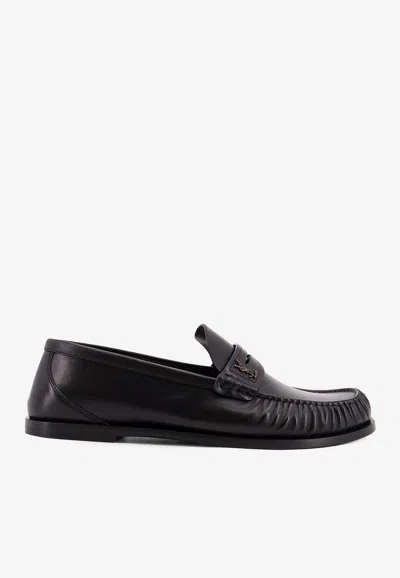 Saint Laurent Laurent Logo-embellished Leather Penny Loafers In Black
