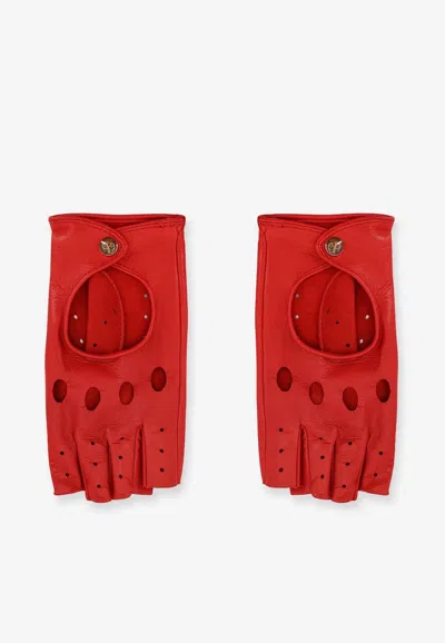 Valentino Perforated Leather Gloves In Red