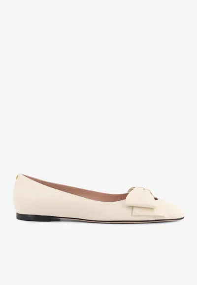 Valentino Leather Ballerinas Featuring Bow Detail In White